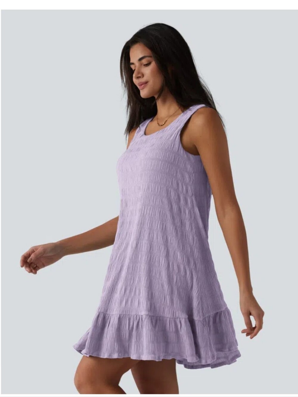 Halara Round Neck Built-in Bra Sleeveless Ruffle Hem Mini Casual Dress, Large